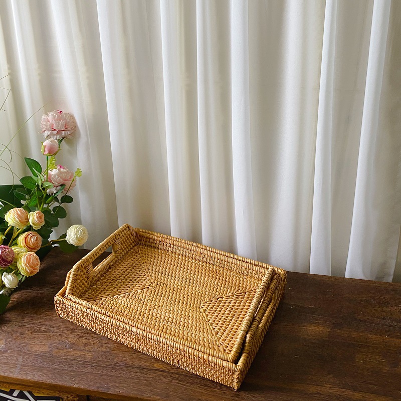 Vietnamese Autumn Vine Weaving Storage Basket Fruit Snack Tray Basket Dining Table Drawer Organizer Arrangement Home Picnic Basket