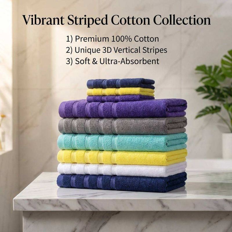 Wholesale multi-color 100% pure cotton ribbed hotel towel set, soft and absorbent, vertical striped luxury cotton bath towel set