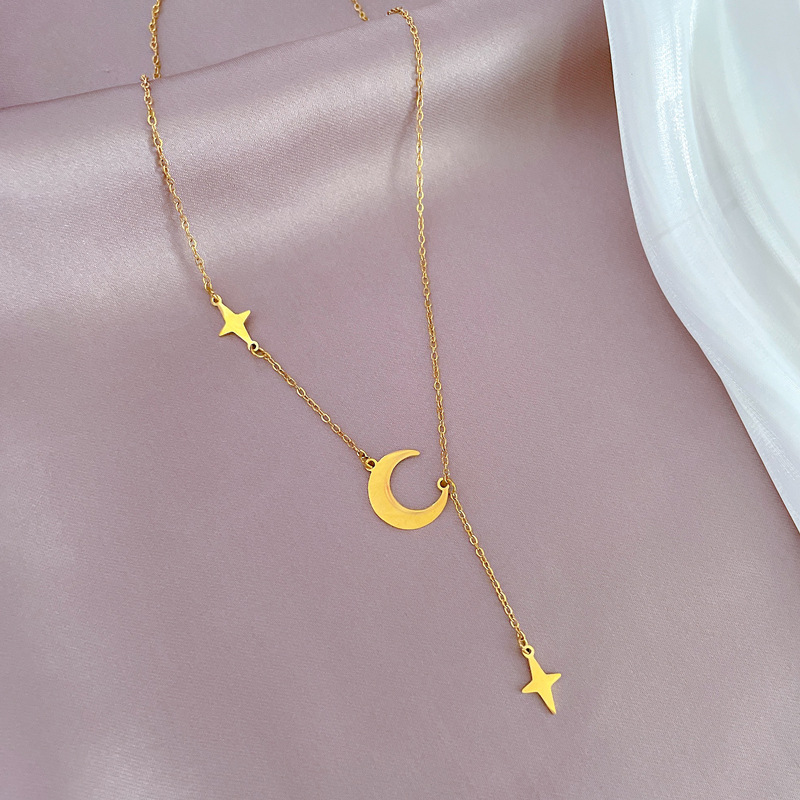 Collar minimalista estrellas luna con borlas oro para mujer_voghion.com
