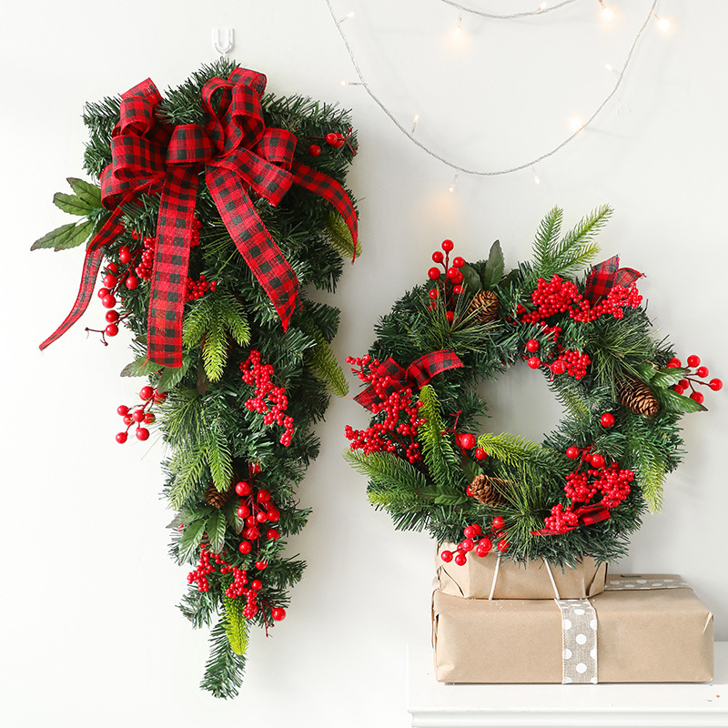 Decoración de Navidad fruta roja Garland anillo de ratán colgante guirnalda Puerta de mimbre colgando decoraciones de Navidad vestir escena diseño