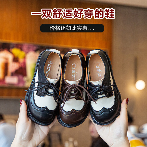 Boys' leather shoes British style children's shoes spring and autumn girls' shoes soft sole baby shoes little boy black children's shoes black