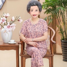 奶奶装夏装套装老年人女装夏季短袖T恤两件套60岁老太太衣服70-80