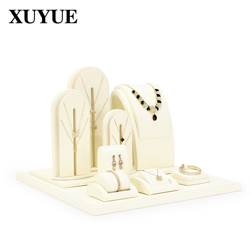 Xu Yue joyería estante de exhibición beige superfibra aretes de lujo anillo de ventana joyería mostrador accesorios