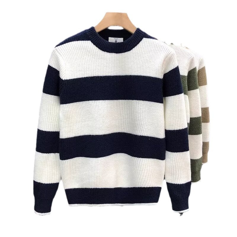 "Men's Loose Fit Wool-Blend Knit Sweater - Winter Crewneck Pullover, Warm & Soft Long Sleeve Top (Blue/Khaki/Green)"_voghion.com