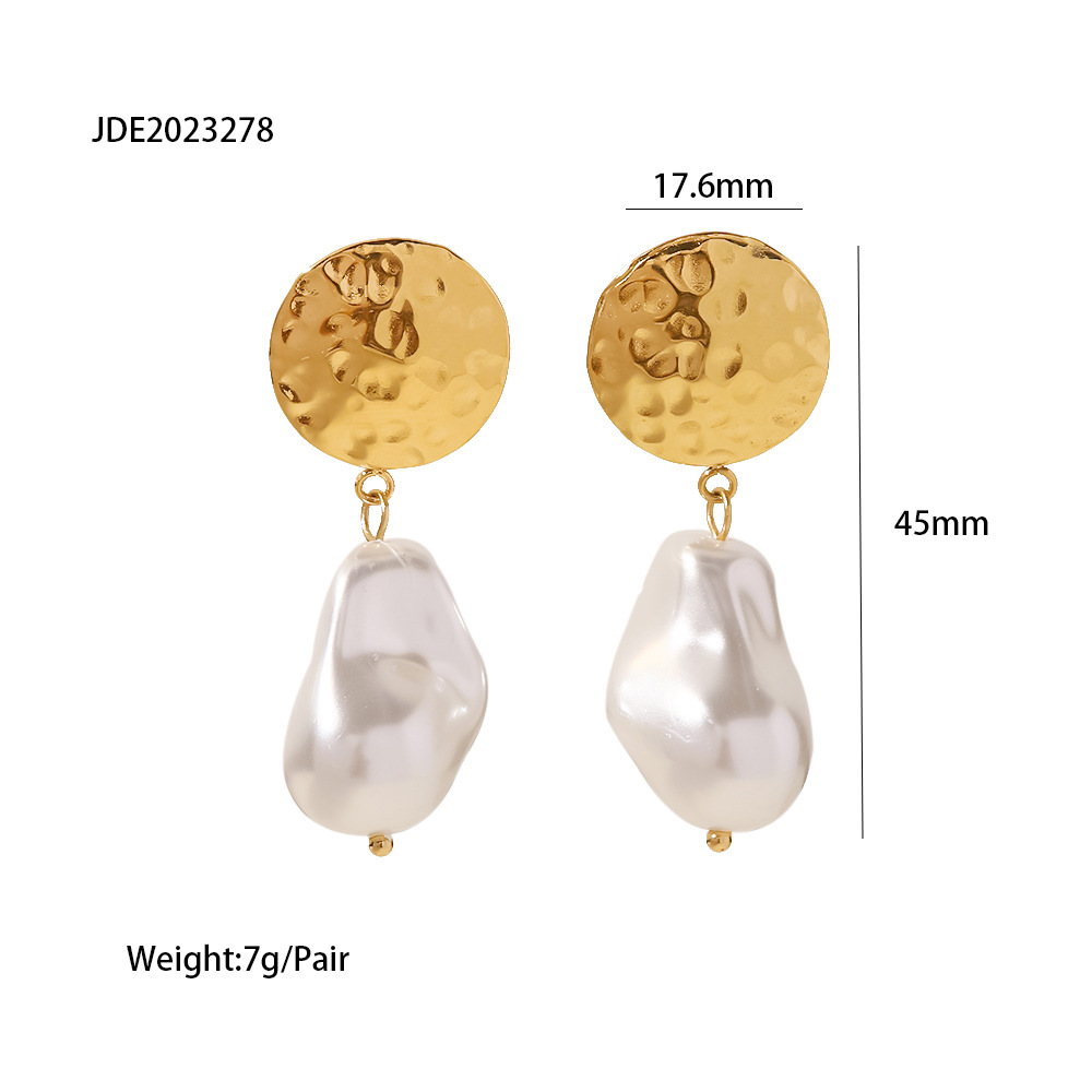 Retro Geometric Stainless Steel Pearl Drop Earrings 1 Pair