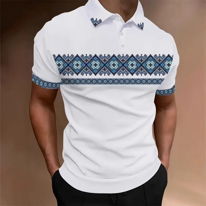 2025 nuevo estilo europeo y americano comercio exterior ocio todo fósforo moda alta calidad estampado 3d manga corta camisa POLO MB13