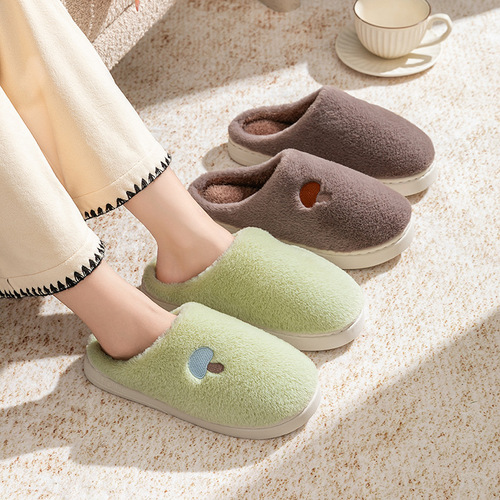 Cotton slippers, women's mushroom head embroidery, autumn and winter indoor home use, thick sole, warm and velvet, couples 'confinement shoes, men