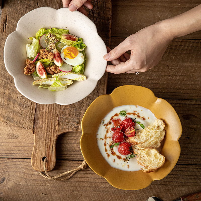 Ike bonito pétalos de 8 pulgadas cuencos de cerámica característicos cuencos de ensalada cuencos de fideos de color sólido cuencos de sopa exportación transfronteriza