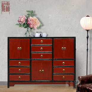 Chinese-style Antique Solid Wood Multi-drawer Cabinet Solid Wood Ancient Furniture Elm Color Paint Storage Large-drawer Cabinet Storage