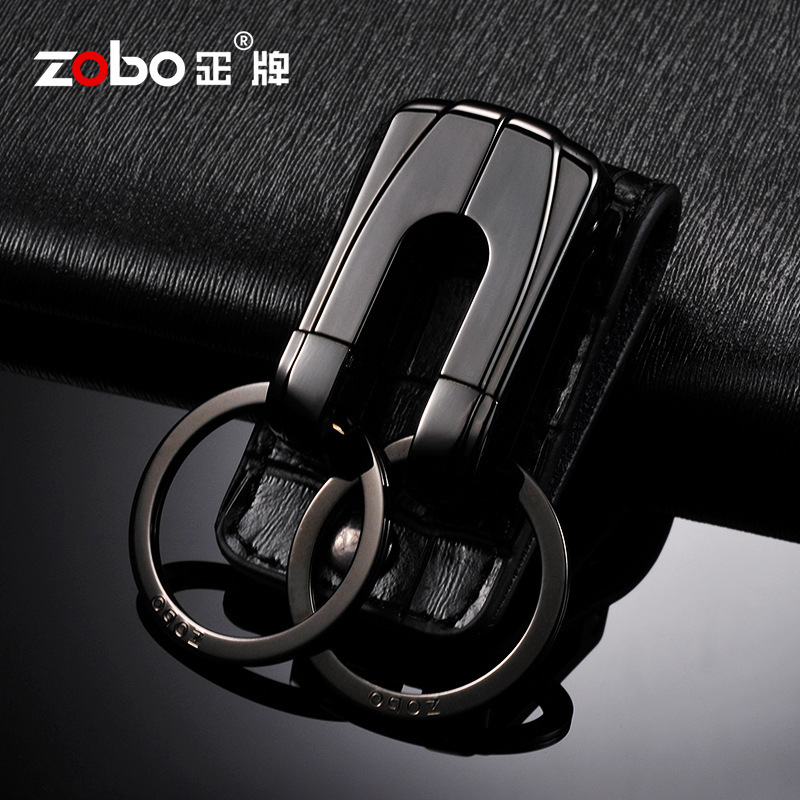 Zobo Genuine Keychain for Men, Leather Belt Clip, Car Pendant, Simple Metal Key Ring, Double Buckle, Creative Gift Zobo Genuine Keychain for Men, Leather Belt Clip, Car Pendant, Simple Metal Key Ring, Double Buckle, Creative Gift