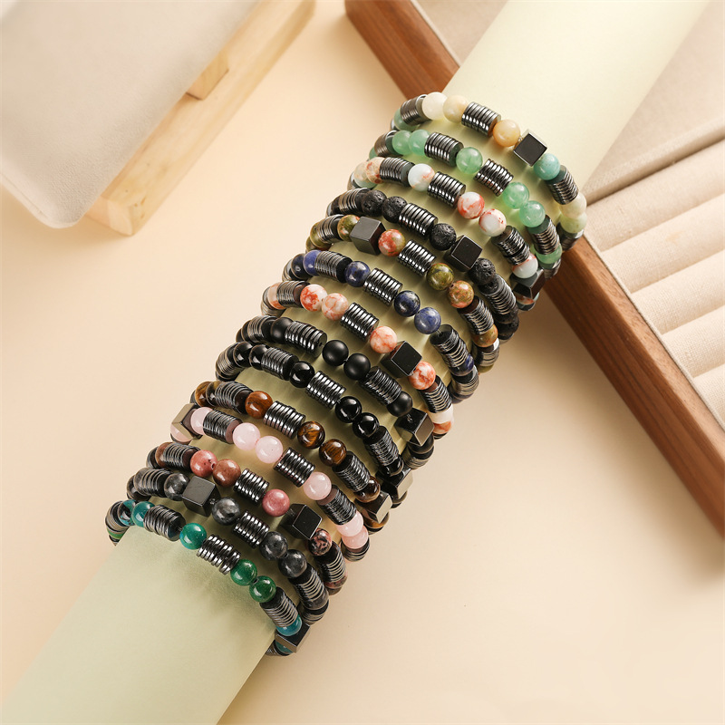 Transfronterizo Europa y América Amazon Venta caliente Lvdongling Pulseras Piedra natural Piedra biliar negra Pulsera con cuentas Joyas al por mayor