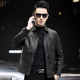 Haining Genuine Leather Jacket for Men, First Layer Cowhide, Oil Wax, Short Style, Slim Fit, down Lining, Pure Cowhide Leather Jacket