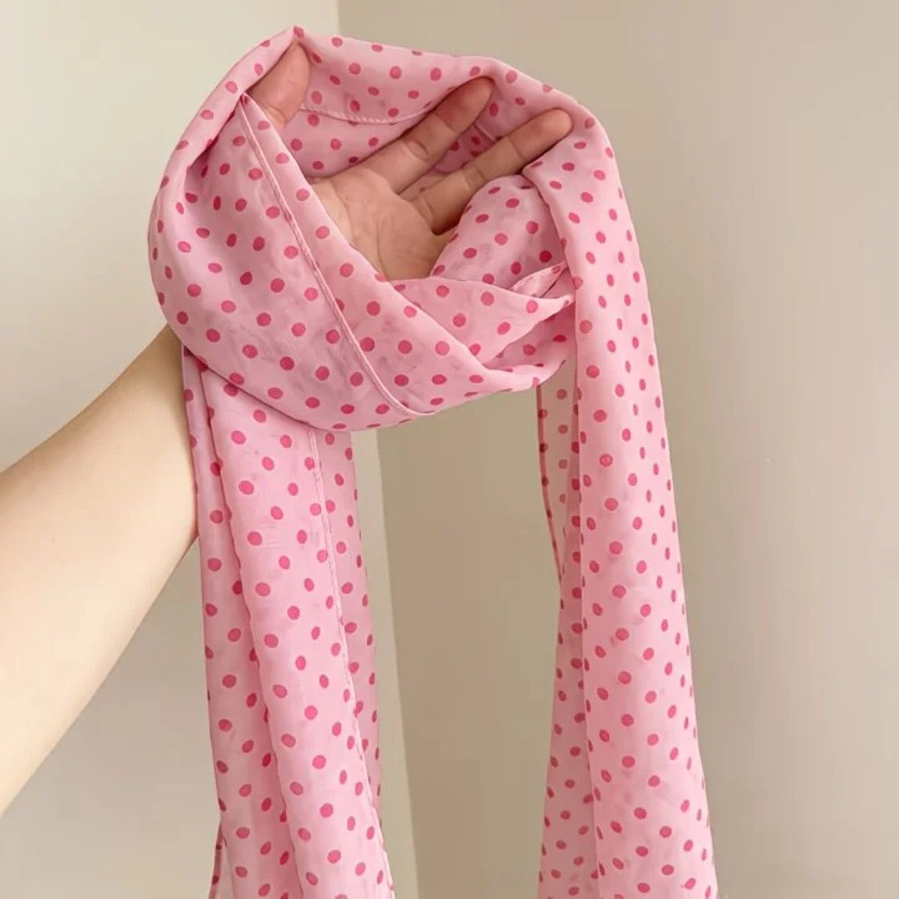 10# sweet style pink dot tulle ribbon vitality girl silk scarf