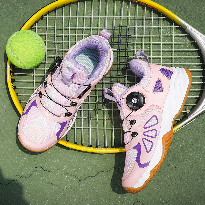 Children's Badminton Shoes Professional Rotating Buckle Breathable Non-Slip Wear-Resistant Training Shoes Boys and Girls Lace-Free Tennis Shoes