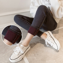 3XL孕妇托腹加绒高弹力小脚裤冬季加厚裤外穿铅笔裤休闲仿牛仔