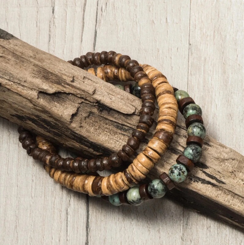 Cross-Border New Coconut Shell Wood Chip Multi-Layer Stacked Bracelet Set European and American Retro Men's African Turquoise Wood Bead Bracelet