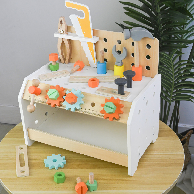 Juguetes de madera para niños multifuncional trompeta clásica mesa de herramientas Monthi educación temprana ocupada entrenamiento de rompecabezas desbloqueo mantenimiento