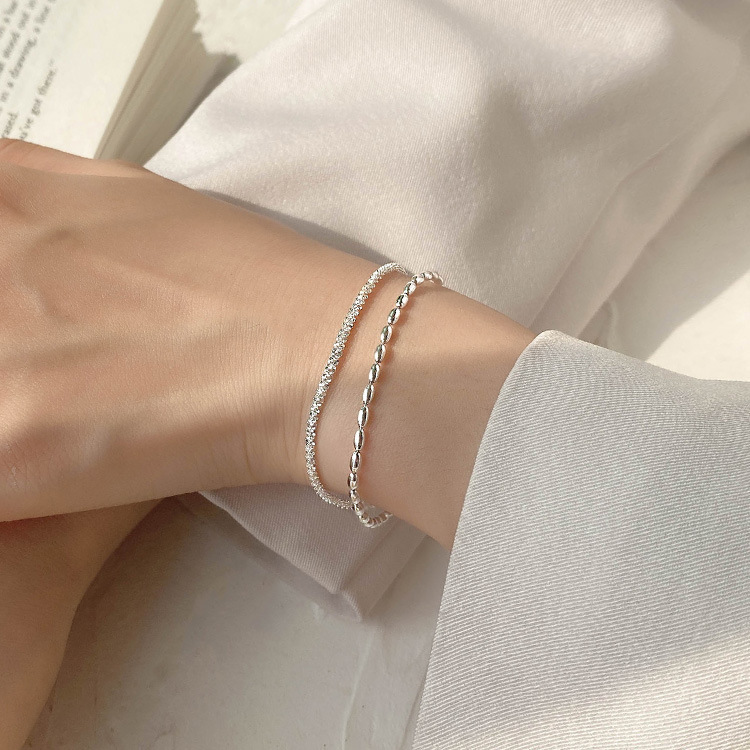s925 sterling silver starry beanie double-layer bracelet female sparkling rice grain ins high-grade light luxury hand jewelry