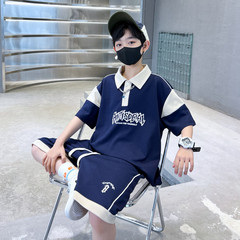 兒童裝套裝洋氣時髦2024新款中大童男孩POLO衫短袖兩件套潮牌衣服