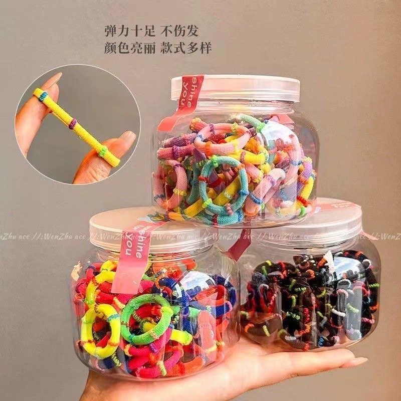Cabeza de los niños, banda de goma para el cabello de las mujeres no lastiman el cabello de los bebés de bambú de alta elasticidad, 50 anillos para el cabello de las niñas enlatadas