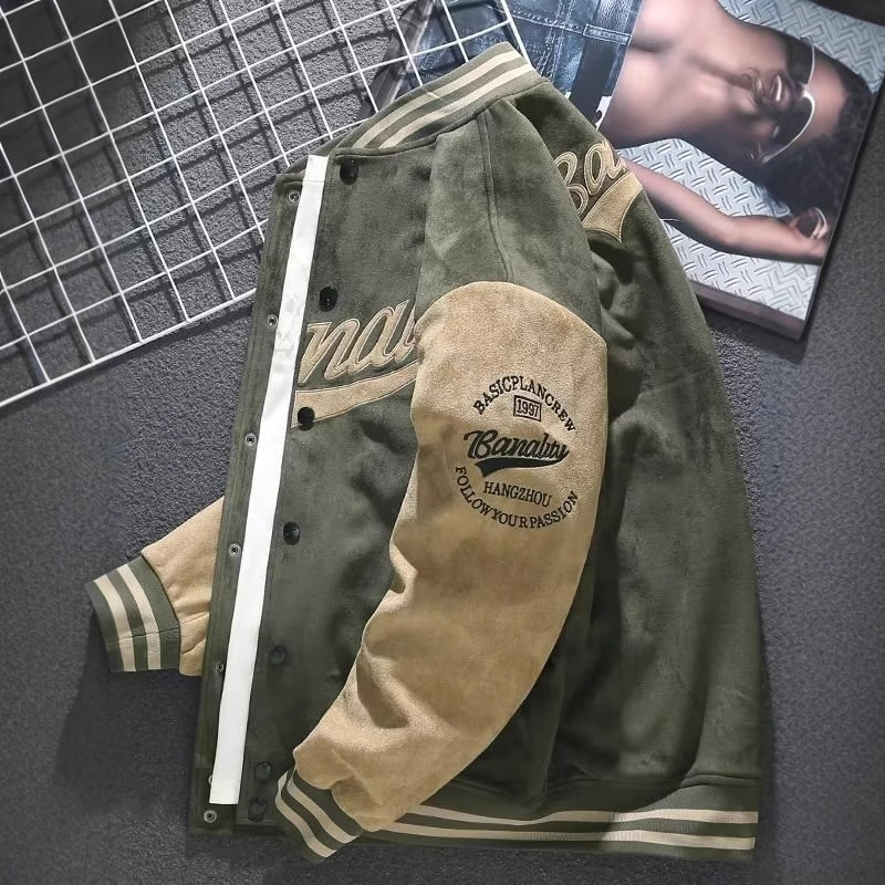 Suede Baseball Suit Men's Autumn and Winter American Style Retro Jacket Embroidered Loose Towel Velvet Aviator Top Trendy Suede Baseball Suit Men's Autumn and Winter American Style Retro Jacket Embroidered Loose Towel Velvet Aviator Top Trendy