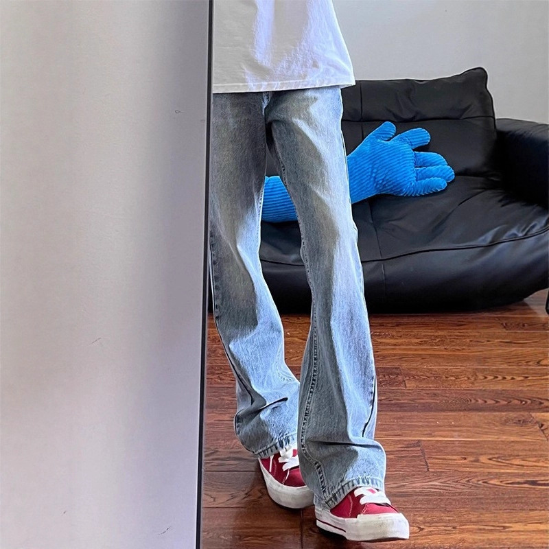 Summer 2025 New Light Blue Vibe Scimitar Men's Jeans High Street Handsome Slimming Look Straight Long Pants