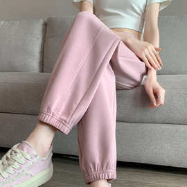 定制秋冬新款加绒休闲百搭运动裤女长裤束口裤拉链口袋棉质哈伦裤