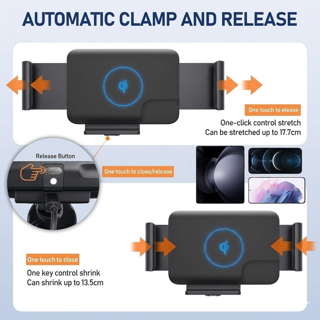 Cargador Inalámbrico para Auto Samsung Z Fold6 con Detección Automática, QC3.0, Interfaz Type C image 3