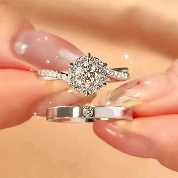 Tiktok and Kuaishou Internet Celebrity-Inspired Couple Rings, Diamond Rings, Simulated Diamond Rings for Women, Light Luxury, Niche, Exquisite Rings, Diamond Jewelry, Fashionable