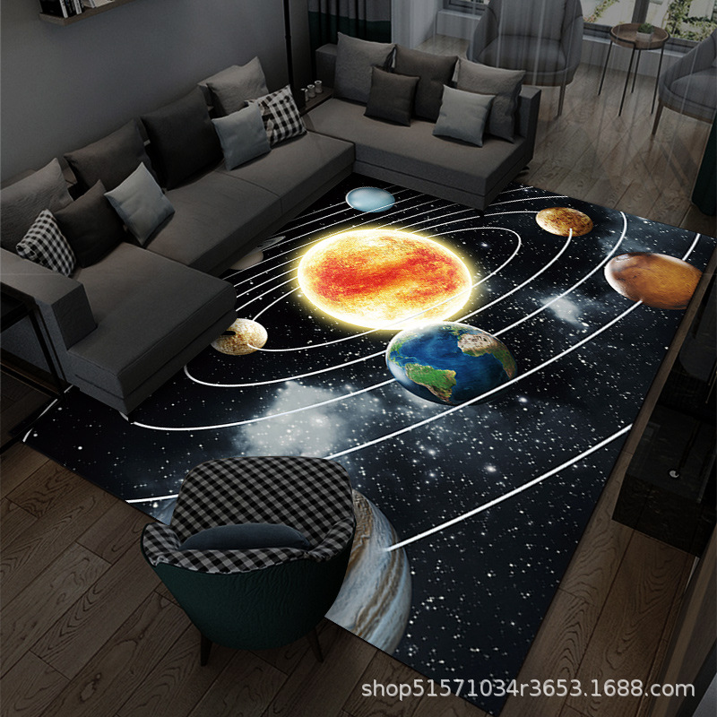 En stock transfronteriza tridimensional planeta alfombra 3D de dibujos animados universo habitación dormitorio alfombra de piso sala de estar alfombra completa se puede enviar en nombre