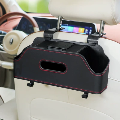 Back Row Creative Tissue Storage – Car cup holder/beverage holder - simple-style-black-chair-back-multi-functional-storage-box-upgraded-integrated-mobile-phone-holder