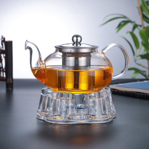 Manufacturer wholesale glass heart-shaped base teapot heating base glass tea warmer tea warmer saucer tea ceremony accessories