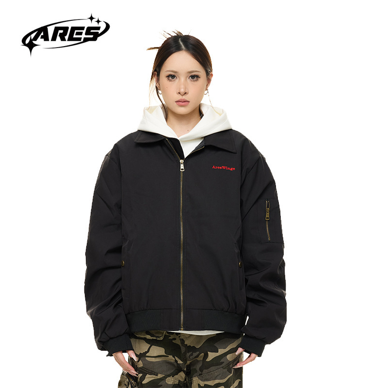 ARESWINGS美式复古高街飞行员翻领夹克男女宽松潮流棒球服外套|undefined