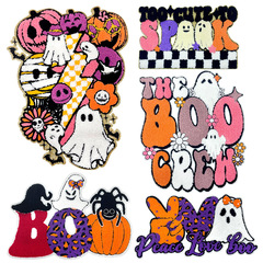 2025 新在庫ハロウィンテーマ刺繍布ステッカーゴーストカボチャパターンホリデー DIY 大型ハロウィン