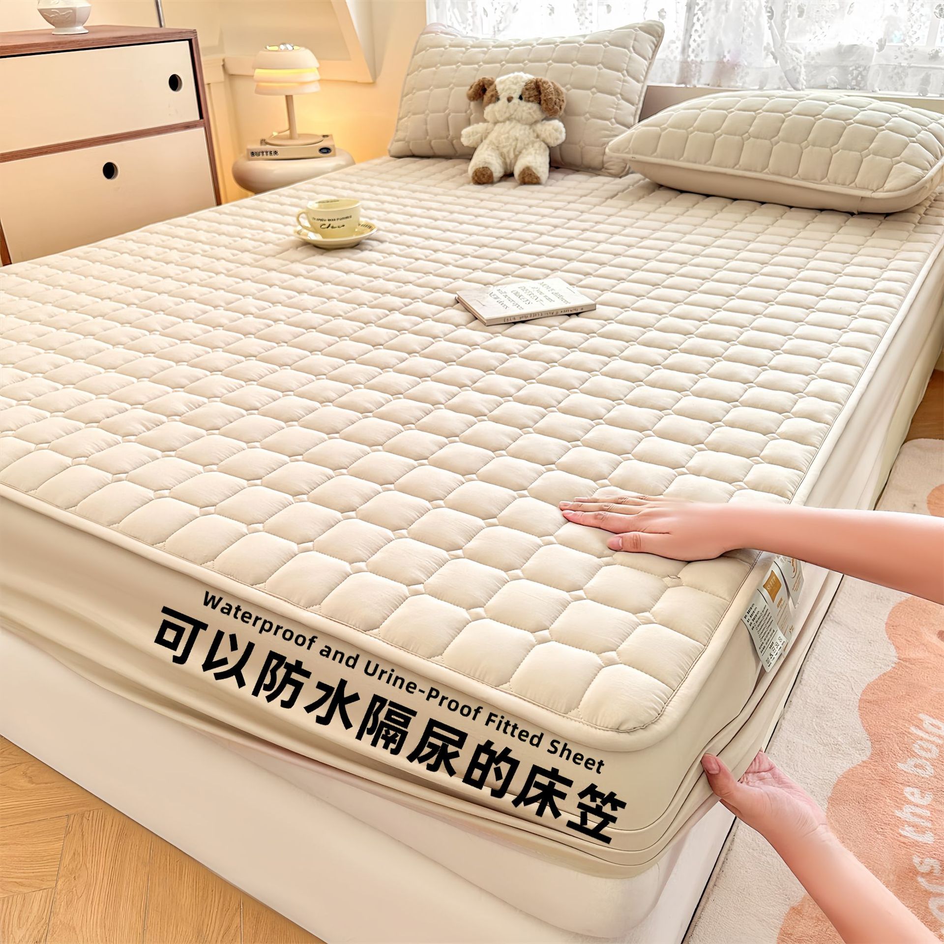 Madre e infante clase A cama antibacteriana Kasa verdadera algodón impermeable cubierta de cama diafragma cubierta de colchón cubierta de cama de algodón intercalada cubierta de cama de una sola pieza