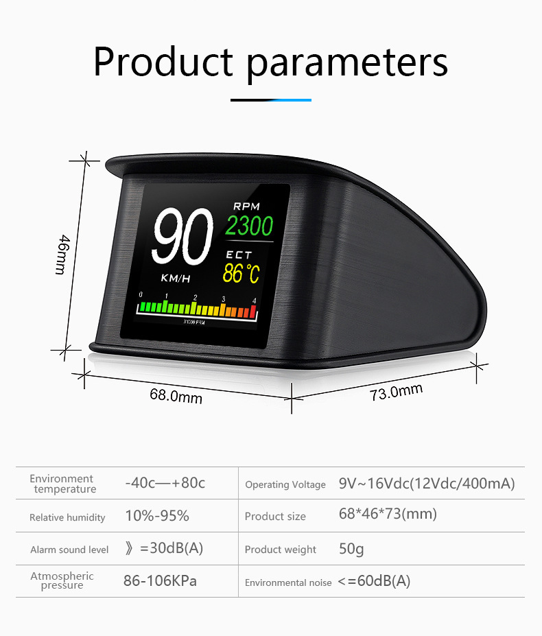 HUD Head-Up Display P10 Car LCD Speedometer Turbo Pressure OBD2 Multifunctional HUD Instrument