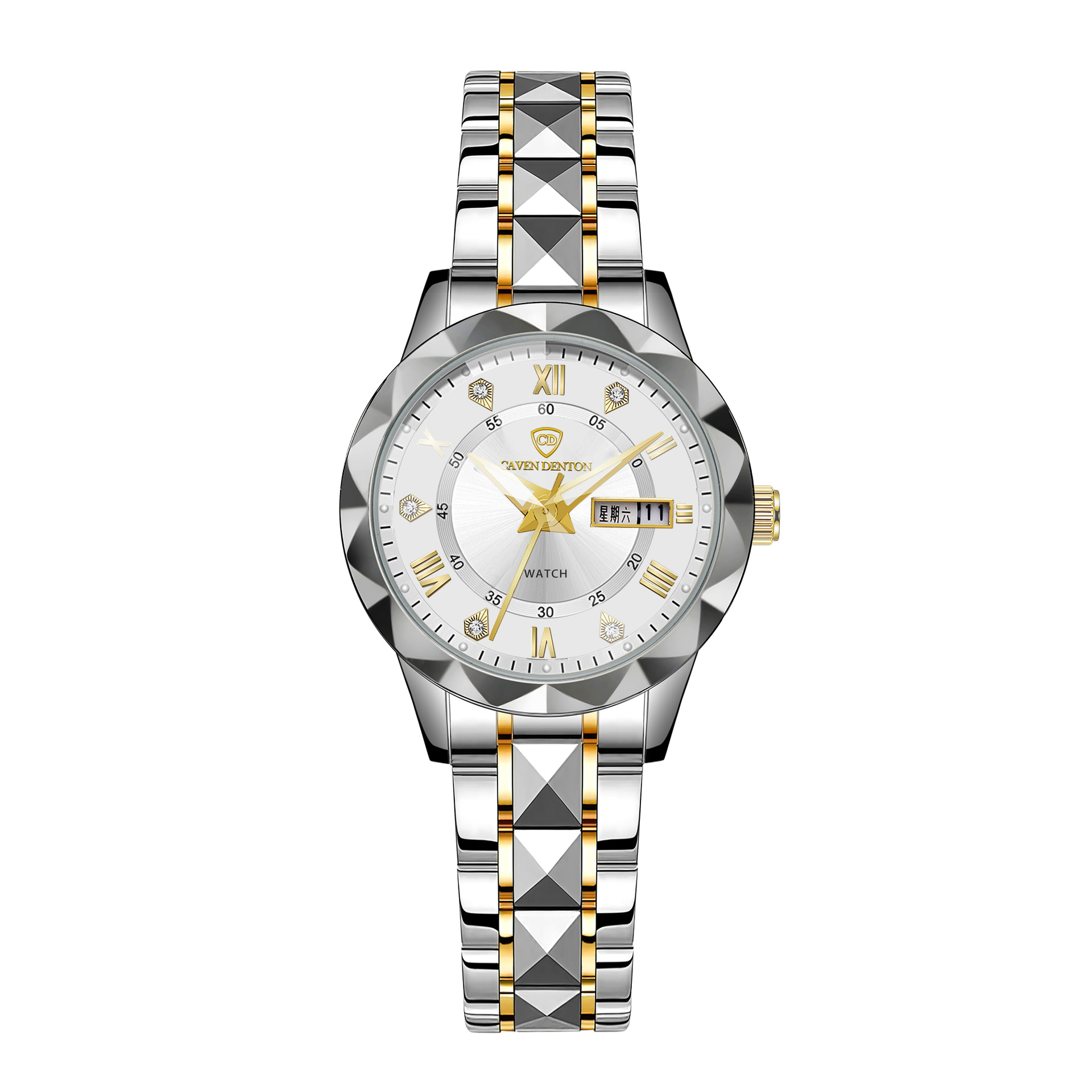 더블 캘린더 화이트 페이스(골드 스트랩)