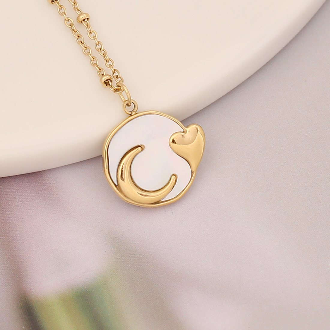 Fashion Flower Butterfly Stainless Steel Plating Inlay Shell Pendant Necklace 1 Piece