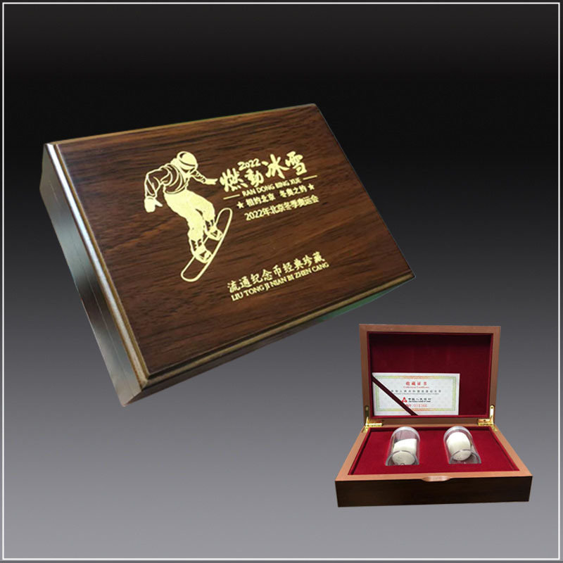 新款面额纪念币木盒保护盒 2卷装40枚5元钱币收藏盒圆桶包装盒|ru