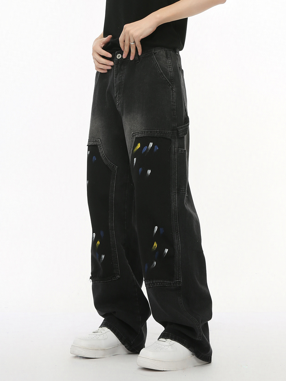 MTLCLOTHES Hombres| 2024 otoño nuevos productos de moda de graffiti diseño de empalme rectas jeans sueltos