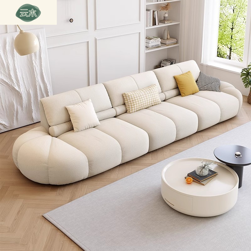 Cream-Colored Sofa, Cat-Scratch-Resistant Fabric Sofa, Small Apartment Living Room, New Cloud Sofa Set with Chaise Longue