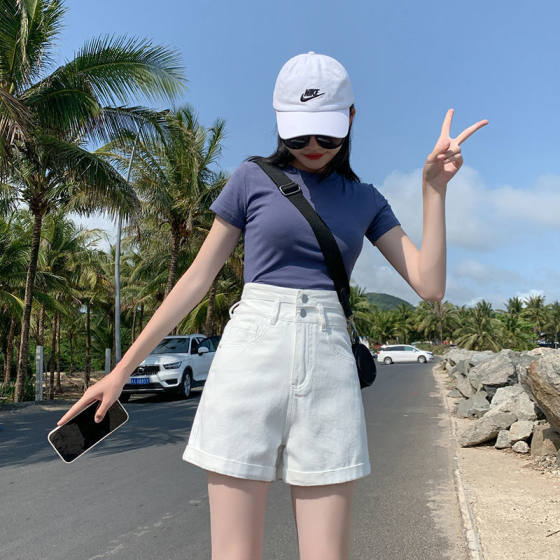 High Waist Denim Shorts Women's Summer 2021 New Super High Waist Loose Slimming Wide Leg A- shaped Pants Curled Super Hot Pants