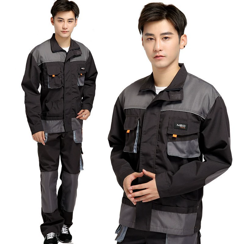 Work Overalls Coverall Suit, Gray One-Piece/Split Set, Multi-Pocket, Sizes S–4XL