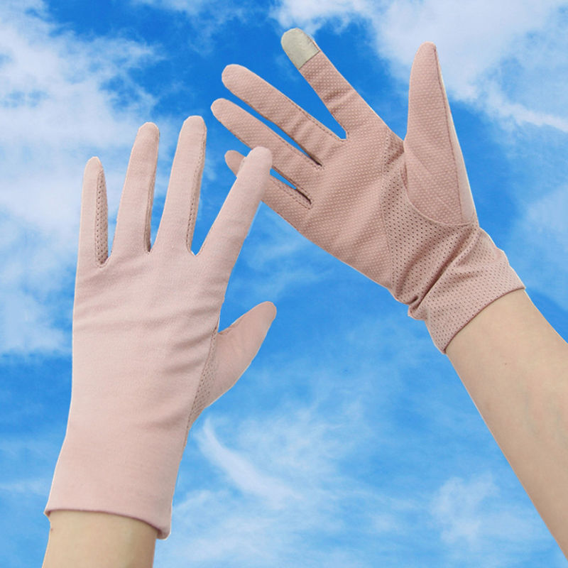 Summer driving sun protection gloves, cotton, breathable, thin, anti-slip, suitable for spring and autumn all seasons, short, cycling, finger touch screen gloves for women