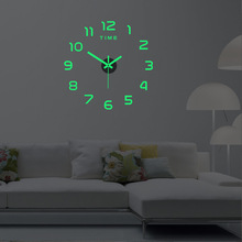 北欧简约沙发墙夜光静音时钟DIY挂钟 亚克力数字装饰墙贴钟表批发