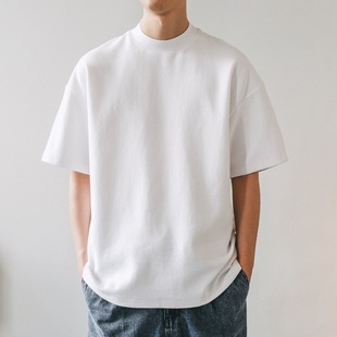 American-style small neckline 350g heavy pure cotton solid color Japanese men's short-sleeved T-shirt trendy summer loose bottoming shirt T-shirt