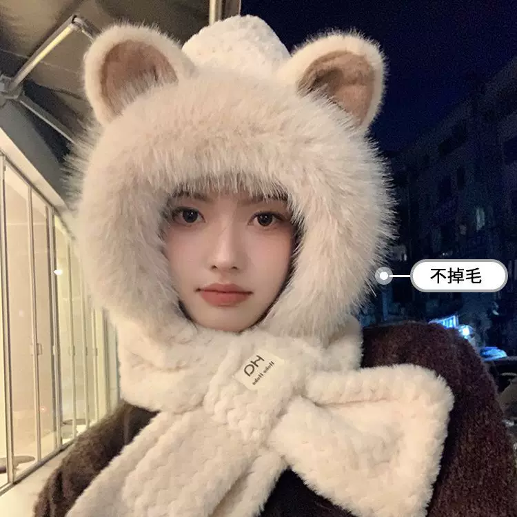 Winter cute hat, keep warm velvet scarf, increased thickness