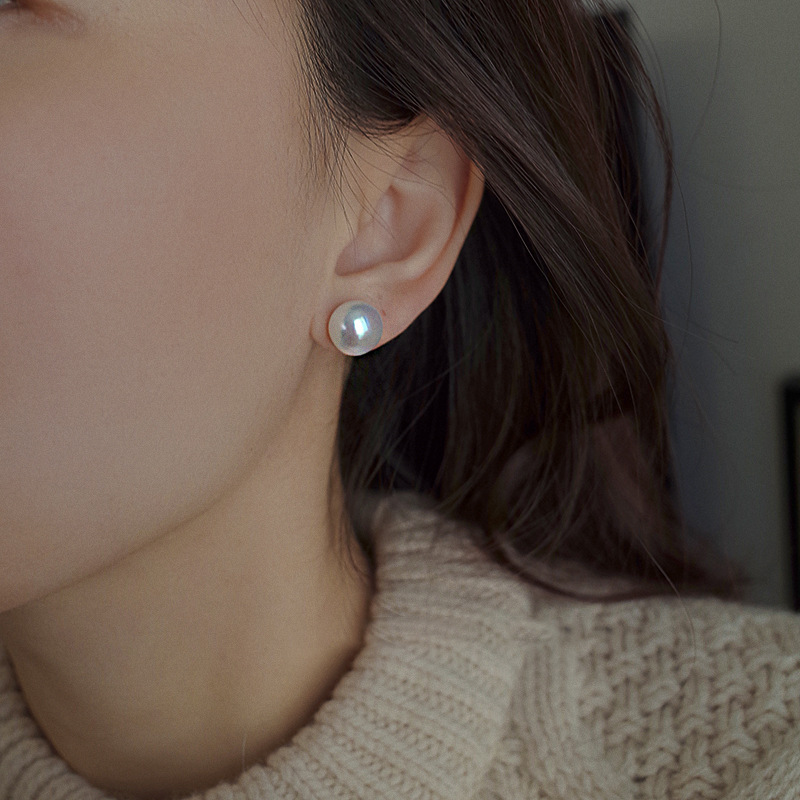 S999 스털링 실버 10mm 천연 담수 진주 스터드 귀걸이