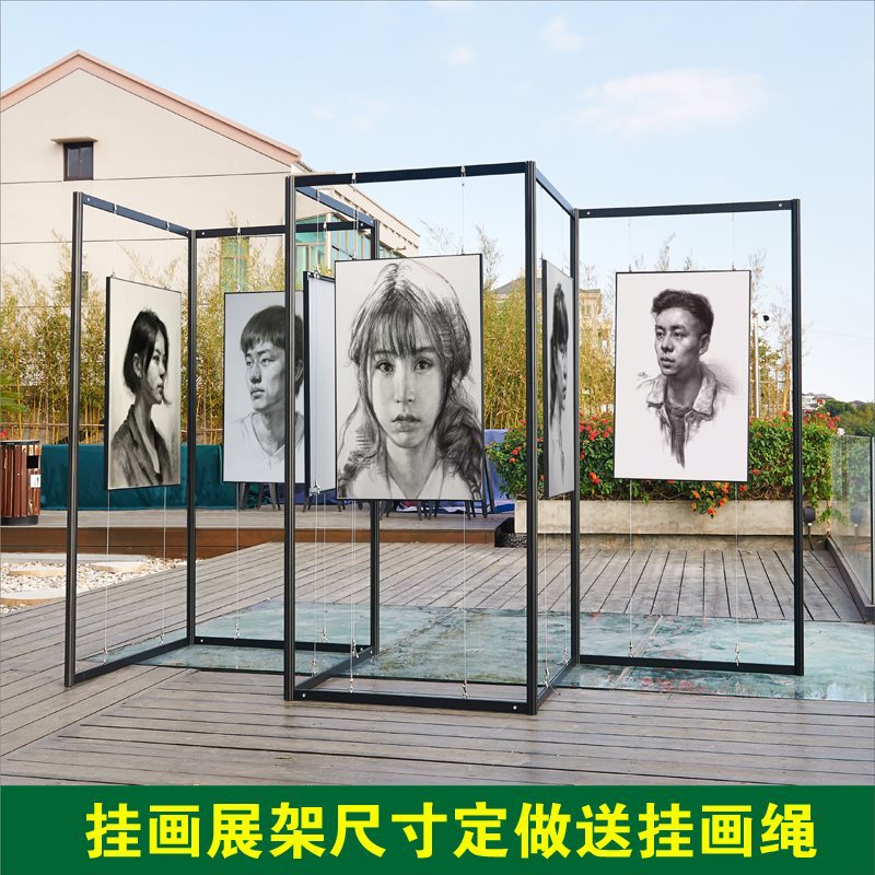 검은 팔각형 프리즘 디스플레이 보드 서예 및 그림 사진 디스플레이 랙 모바일 디스플레이 랙 야외 작품 홍보 교수형 그림 화면