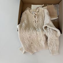 2025新款秋季韩系复古绑带麻花毛衣女宽松慵懒风长袖针织衫上衣女